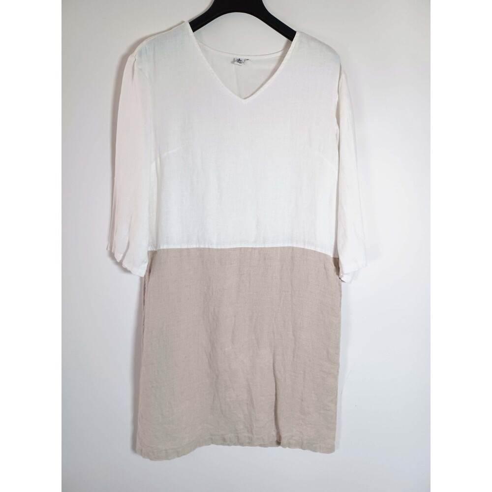 Crown Linen Designs Dress White Lagenlook Coastal Beachy‎ Medium Minimalist